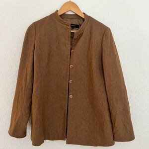 Brown Mandarin Collar Jacket, L, Wool Cotton Blend, Vingate Style